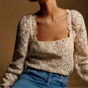Sezane Cream Lace Women's Top